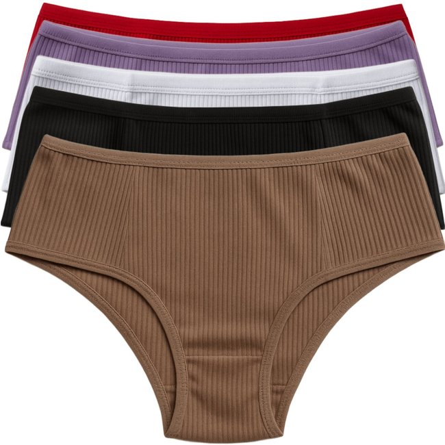 Kit 5 Calcinhas Tanga Reflexo Íntimo Tecido Canelado Básica Uso Diário Multicolorido
