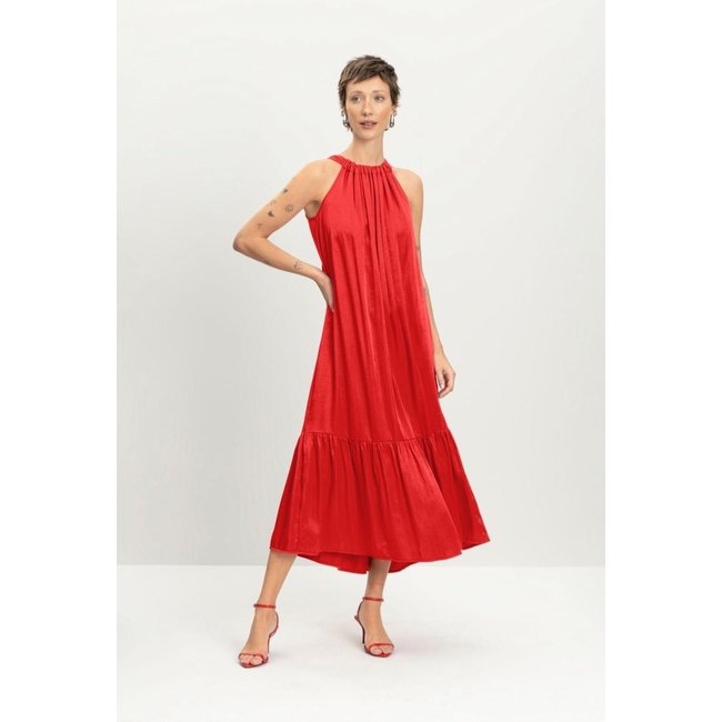 Vestido feminino longo de cetim Essendi -Vermelho Vermelho