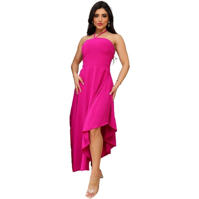 Vestido Midi Frente Única Costas Amarração Gina Pink