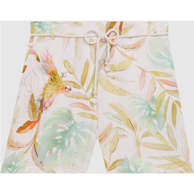 Shorts Feminino Plus Size Estampado Com Cinto De Cordão Em Viscolinho