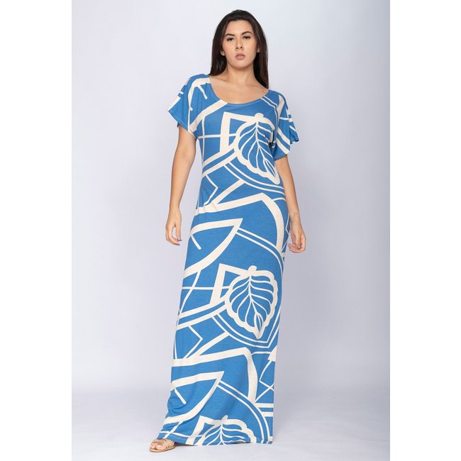 Vestido CabanaFree Longo Malha Fenda na Lateral Estampa Lagoa Botânica