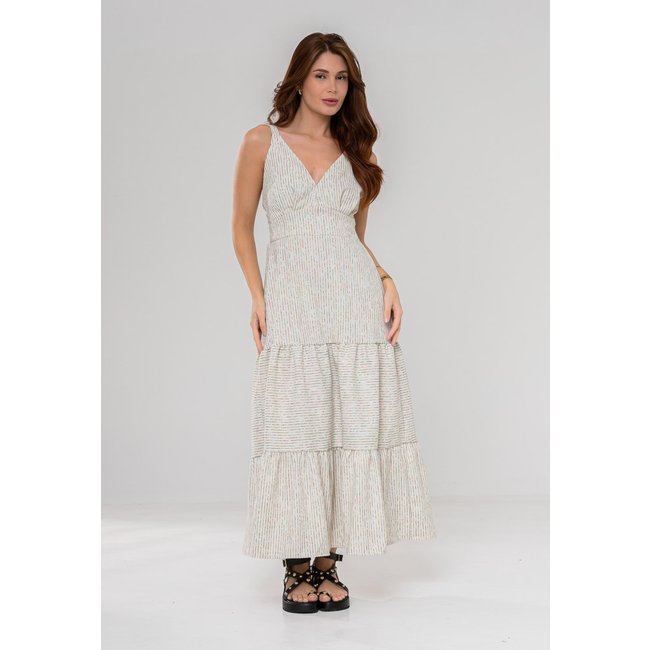 Vestido Aura Evelyn Linho Listrado Off