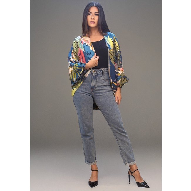 Kimono Amazonia Vital Viscose Manga Ampla Estampa Brisa Botânica