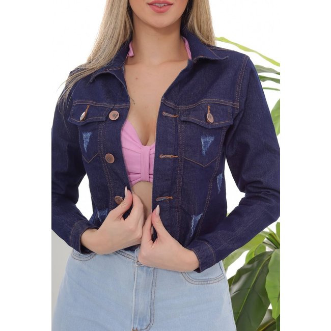 Jaqueta Jeans Feminina Garais Moda Confortável E Estilosa Azul Escuro