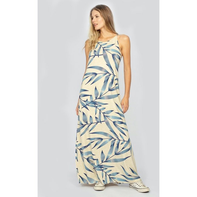 Vestido Longo Amazonia Vital Malha Trapézio Bambu Azul l