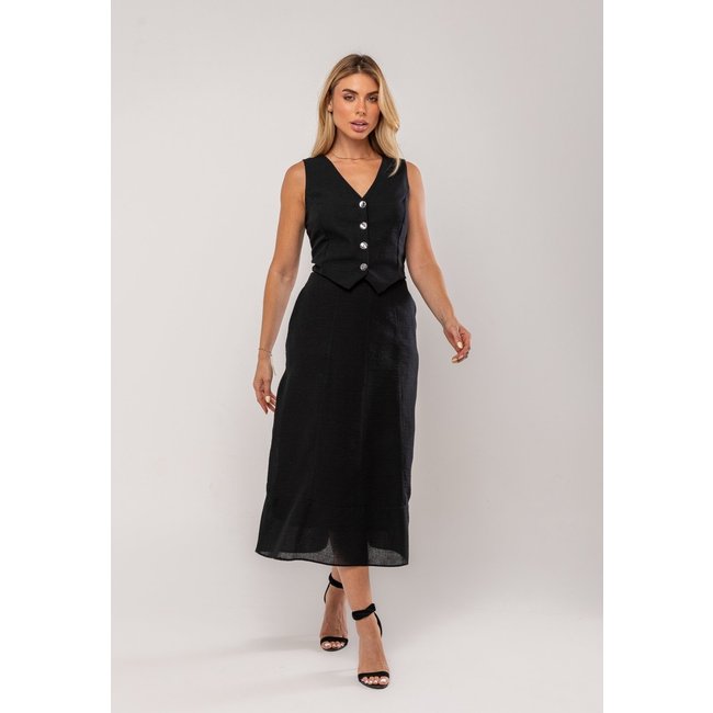 Conjunto Com Colete e Saia Midi Salvatore Preto