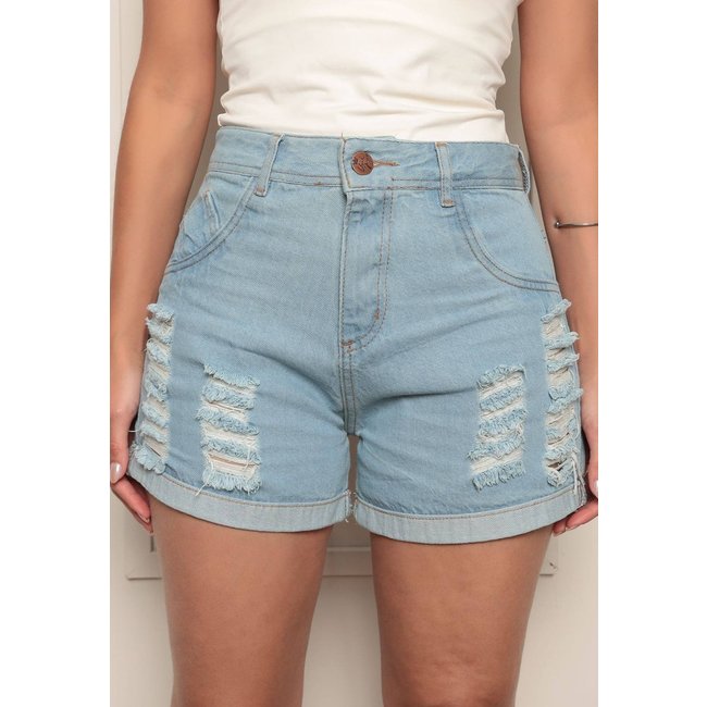 Shorts Feminino Ethereal Jeans com Barra Despojada e Moderno Lavagem Clara