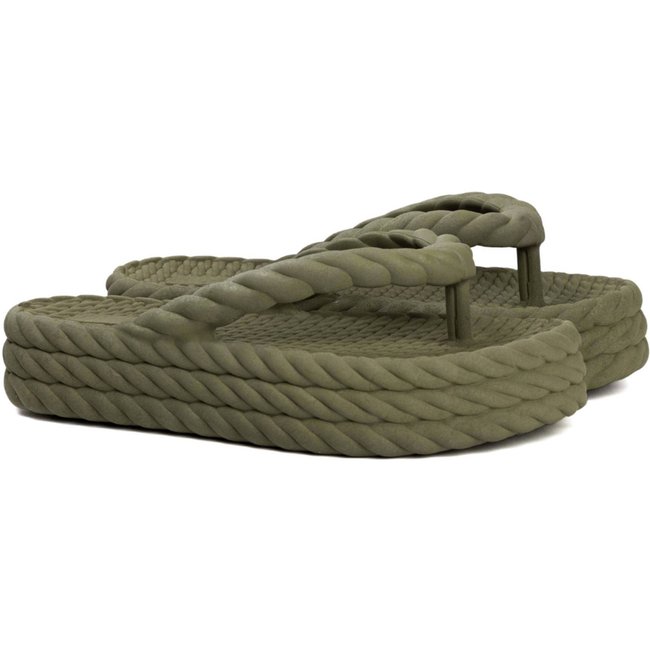 Chinelo Nuvem Feminino Plataforma Trançado Corda De Dedo Moda Casual Premium Verde Militar
