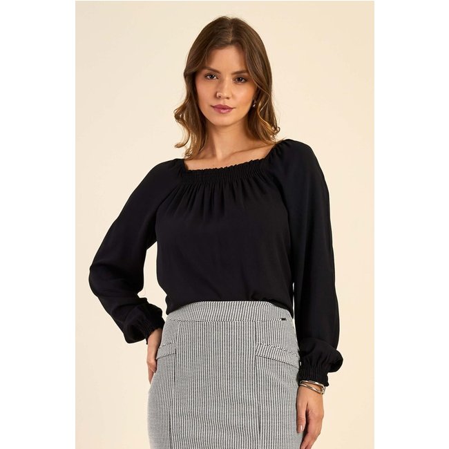 Blusa Feminina Ciganinha Manga Longa Marialícia Preto