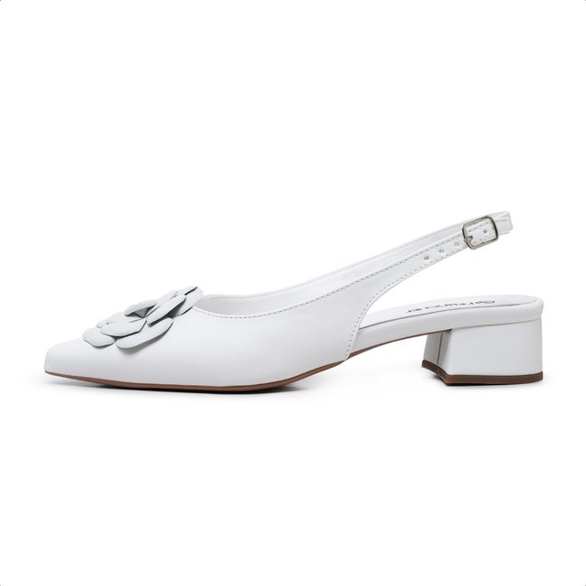Scarpin Slingback LeRUCHEL Flor Bico Fino Branco