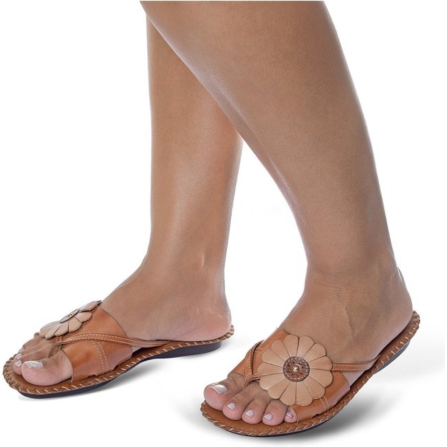 Rasteira feminina rasteirinha Flor D'Couro couro marron cor whisky taup 2148