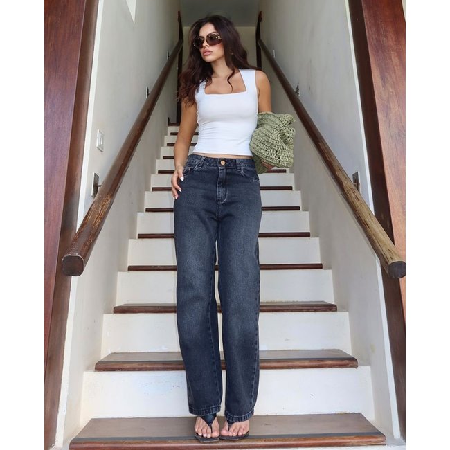Calça Jeans Straight Fit Feminina Cintura Alta 02930 Vintage Consciência