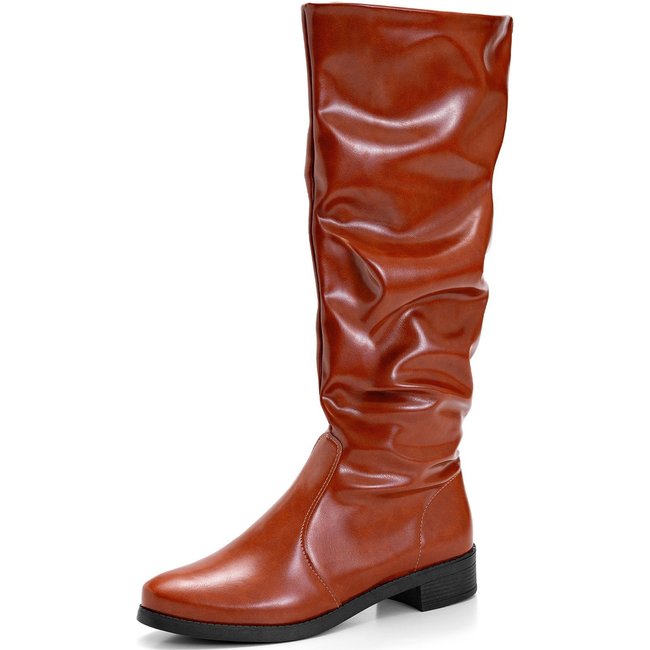 Bota Feminina Lumiss Montaria Slouchy Enrugada Salto Baixo Bico Redondo Caramelo