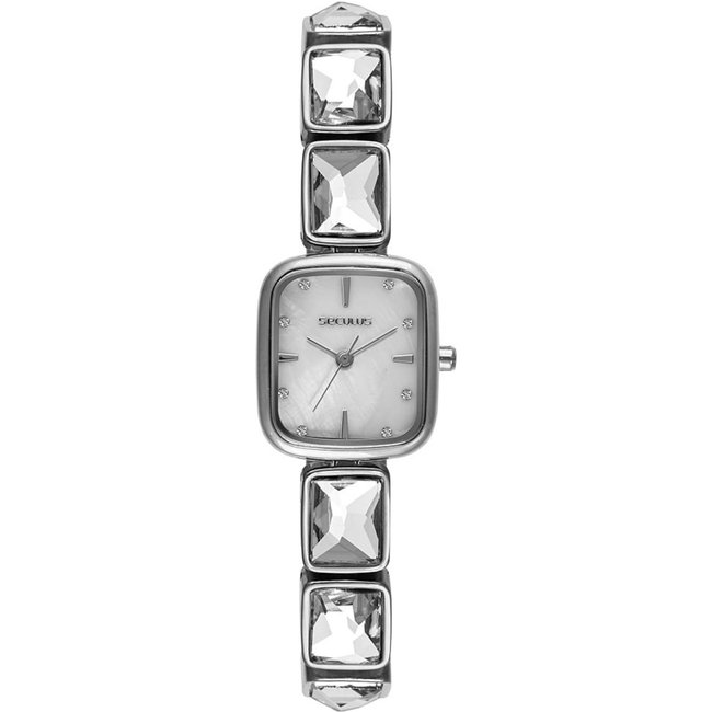 Relógio Feminino Quadrado Branco Metal Seculus