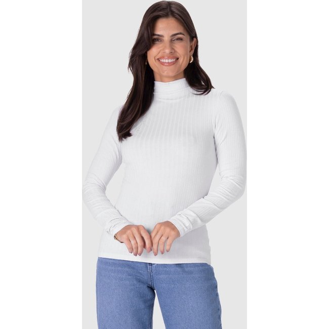Blusa Básica Feminina Gola Alta Em Malha Canelada De Viscose