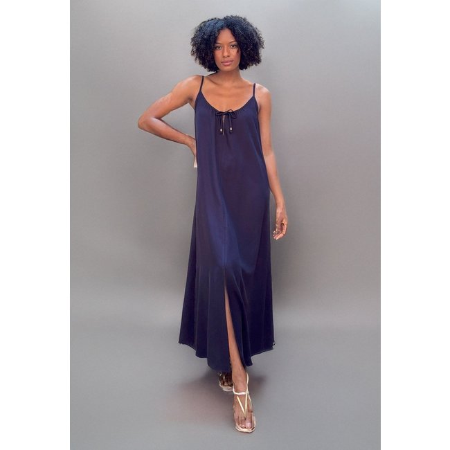 Vestido Longo Caçuá Viscose Alça Fina Azul Marinho