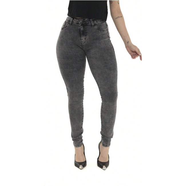 Calça Jeans Feminina Lavagem Cinza Grafite Linha Premium