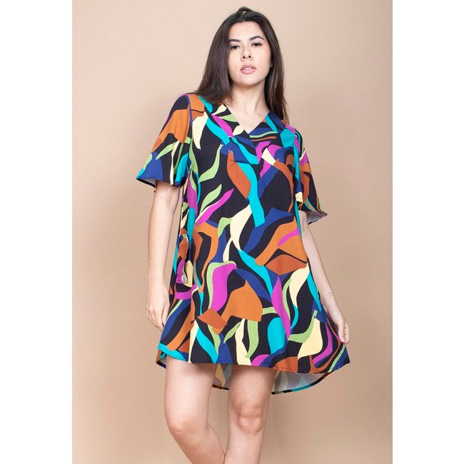 Vestido Curto Cabanafree Pataxô Viscose Mullet Decote V Aurora Urbana
