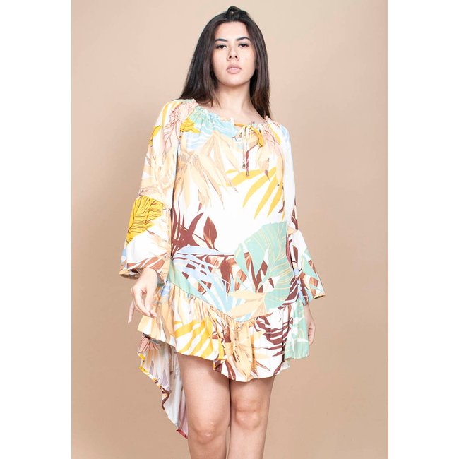 Vestido Curto Cabanafree Viscose Com Babados Estampa Aurora Suave