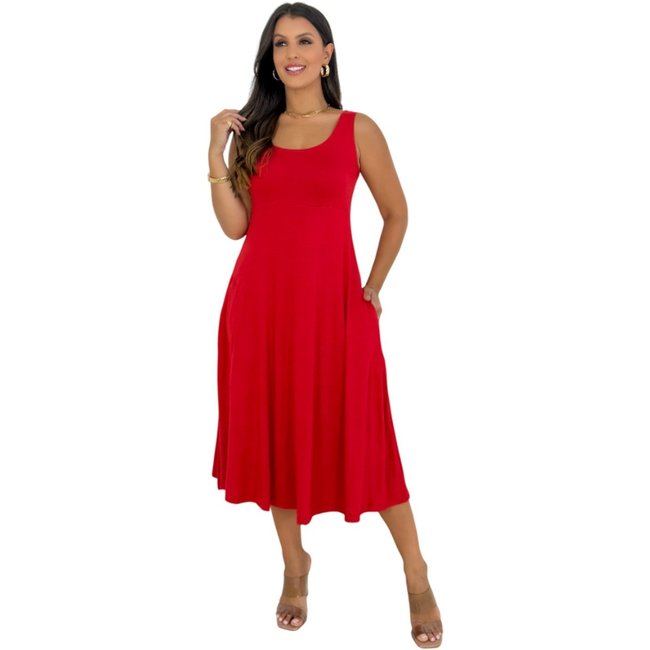 Vestido Maria Paes Midi Vermelho