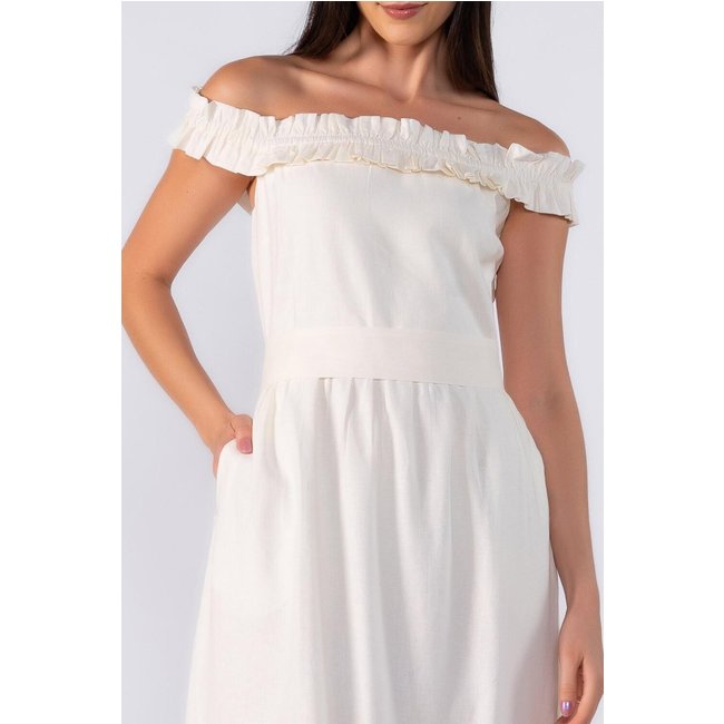 Vestido midi ombro a ombro Branco