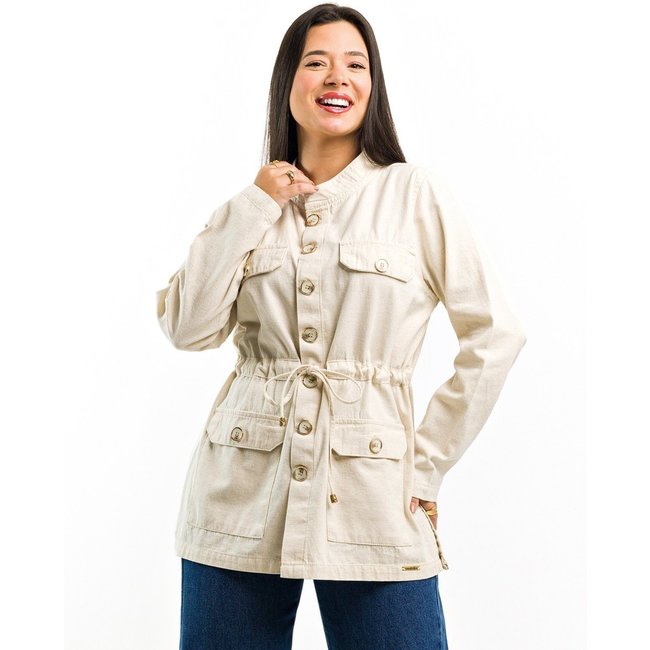 Jaqueta Restrito Jeans Parka De Linho Premium com Botões - BEGE