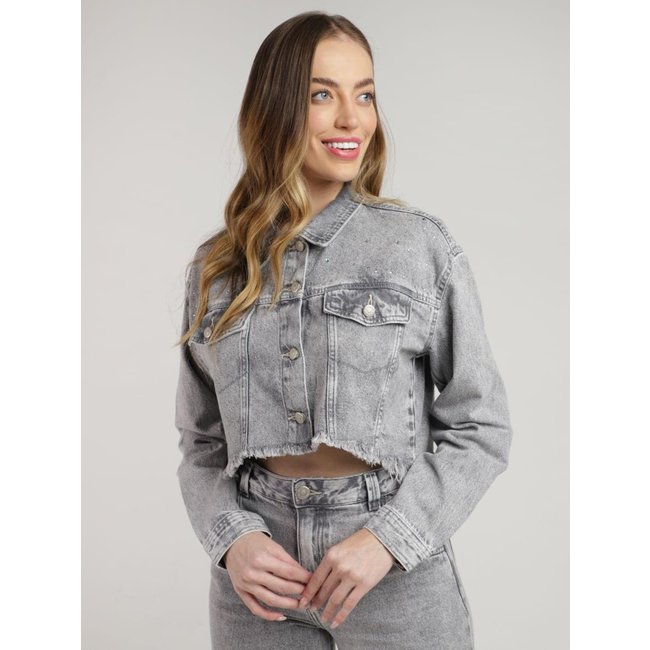Jaqueta jeans Cropped Autentique Feminina CINZA