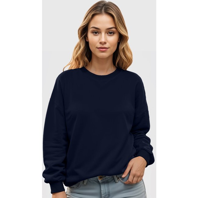 Blusa de Frio Moletom Feminino Flanelado Benellys Liso Gola Redonda Marinho