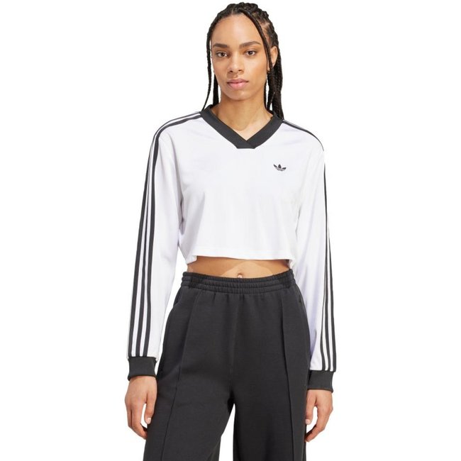 Camiseta Cropped Manga Longa Jacquard Adicolor Football adidas Originals Branco