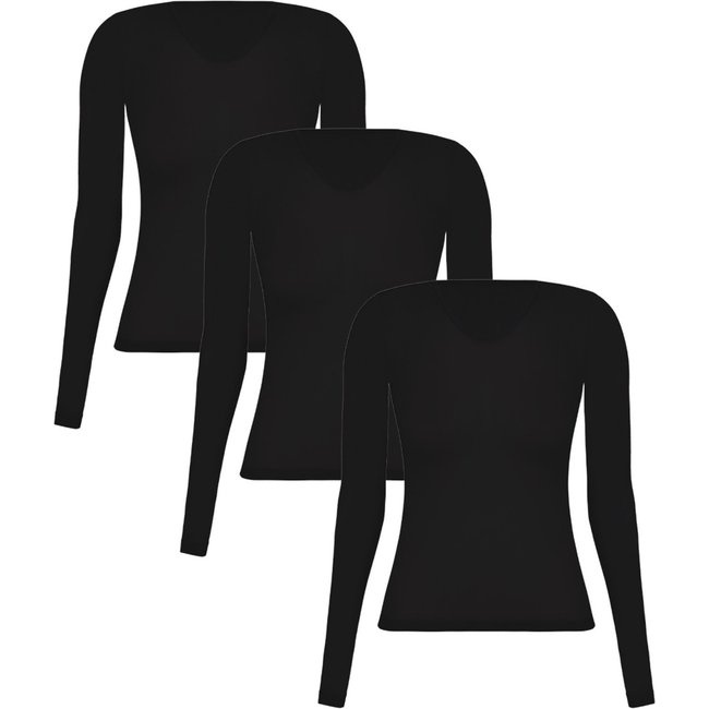 3 Camisetas Segunda Pele Feminina Manga Longa Selene Fio 40 Preto