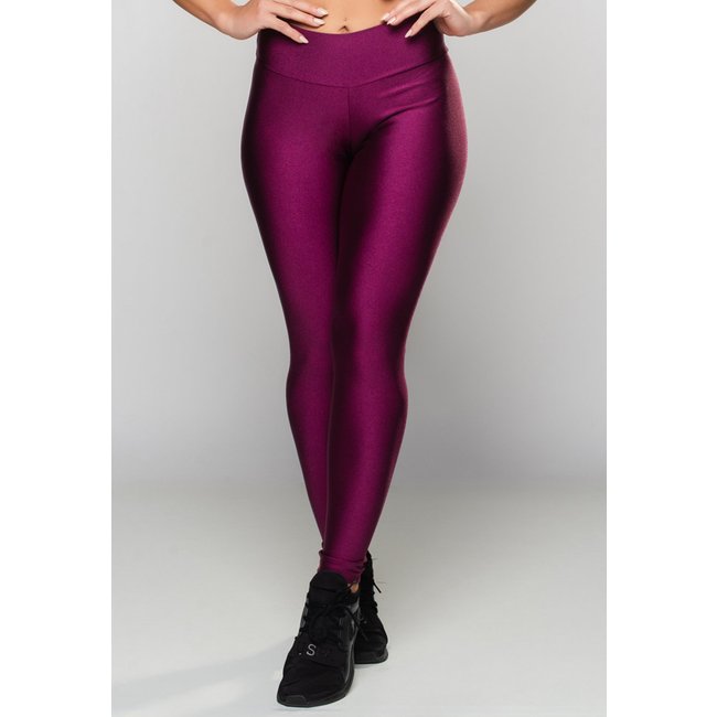 Calça MVB Modas Empina Bumbum Poliamida Brilhosa Feminina Cintura Alta Vinho