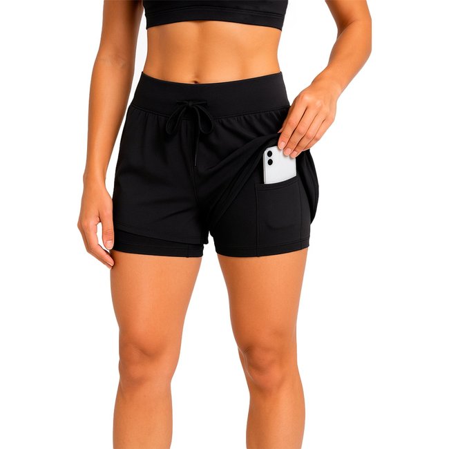 Short Duplo Feminino Fitness 2 em 1 Bolso Interno Academia Treino
