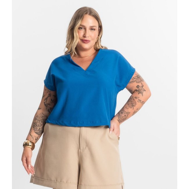 Blusa Manga Morcego Plus Size Secret Glam Azul