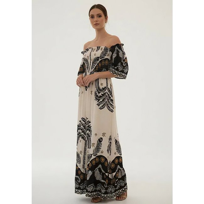 Vestido CabanaFree Longo Ciganinha Estampado Trama da Mata