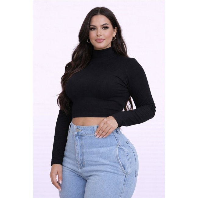 Cropped D Bell Outlet Fashion Ribana Gola Alta Preto
