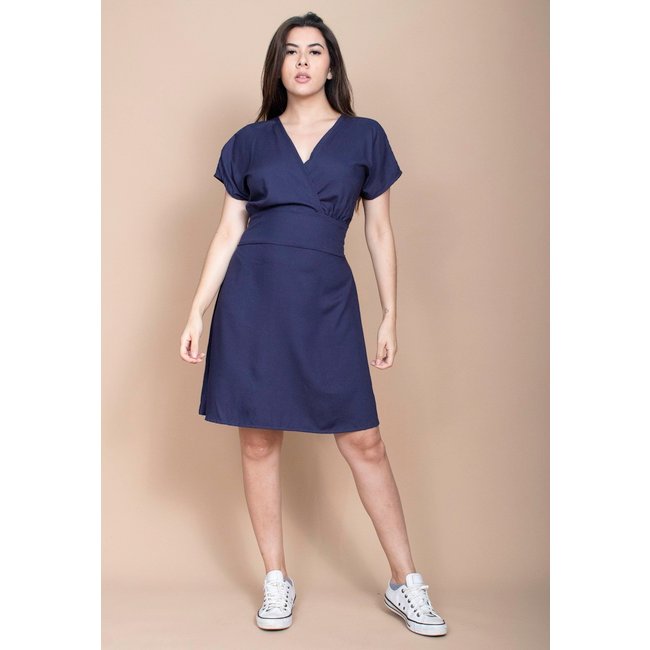 Vestido Cabanafree Curto Viscose Elastex nas Costas Azul Marinho