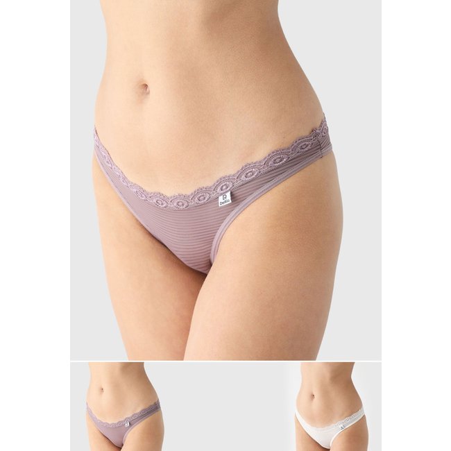 Kit 2pçs Calcinha DelRio Tanga Listrada e Renda Roxa