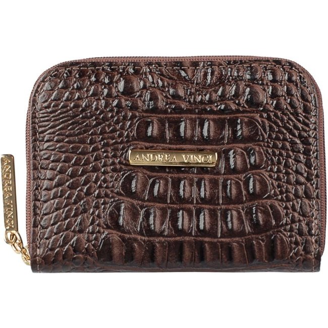Carteira feminina de couro croco Kiara 10x13,5cm - Café