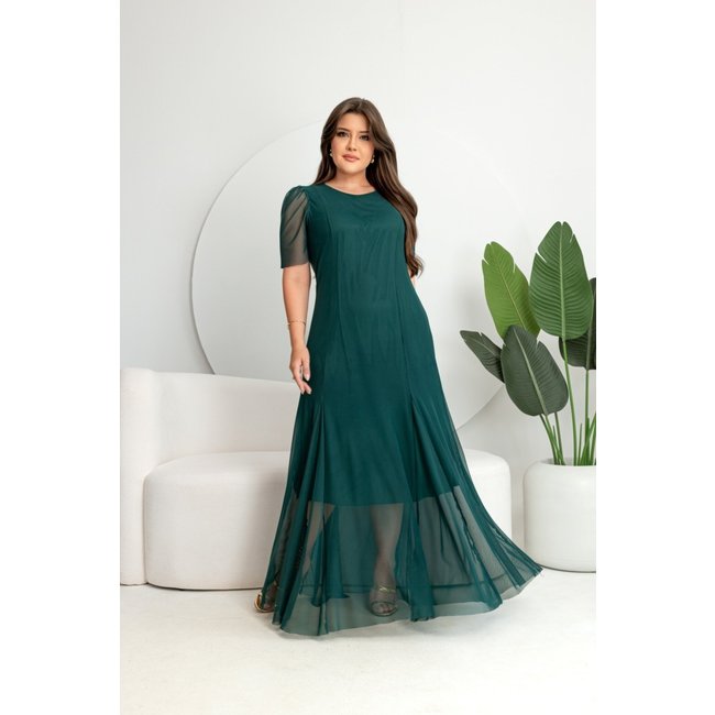 Vestido Longo Charmely Manga Curta Festa Premium Luxo