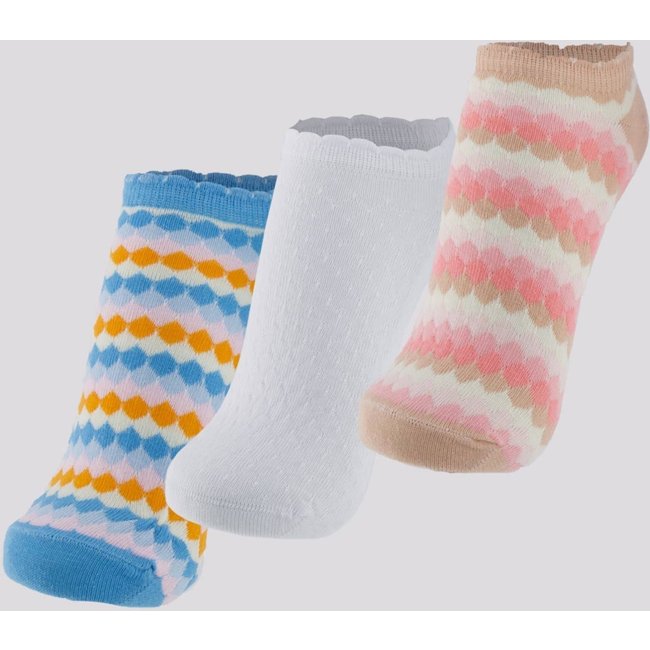 Kit Meia Selene 3 Pares Cano Curto Feminino Rosa Branca e Azul