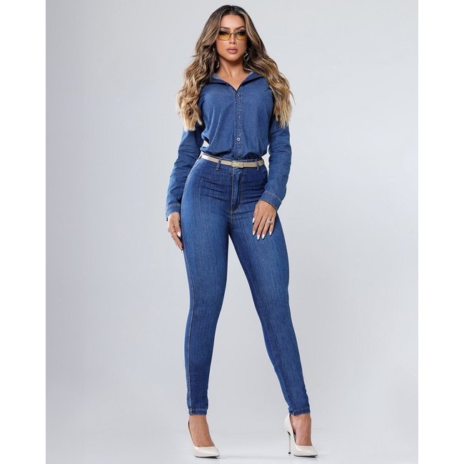 Calça Jeans Fem Hot com Cinto Pu 24570 Escura Consciência