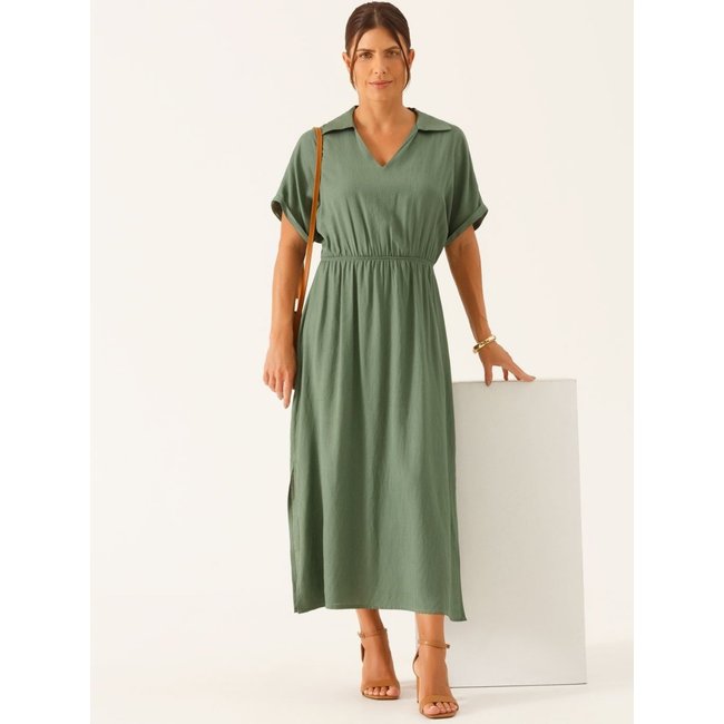 Vestido Decote V Longuete em Viscose Verde Vanderleia