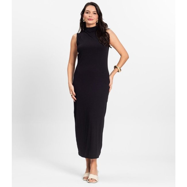 Vestido Midi Ribana Canelada Rovitex Preto