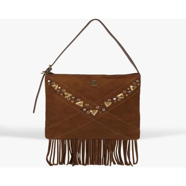 Bolsa Schutz Mally Tiracolo Pequena Franjas Marrom Pecan Brown
