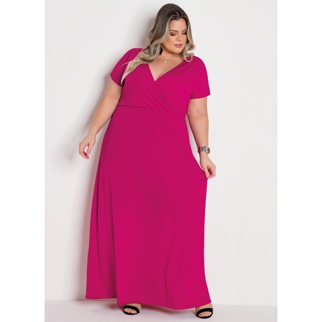 Vestido Longo Transpassado Plus Size Pink Marguerite