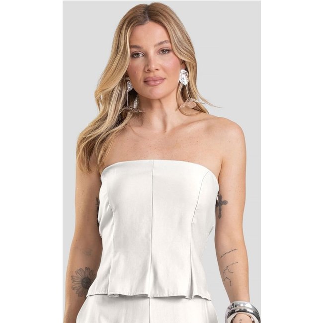 Cropped Feminino em Tecido Alfaiataria Dianna Bege