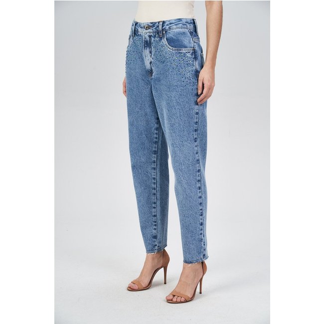 Calça Jeans Boyfriend Strass Feminina Acostamento