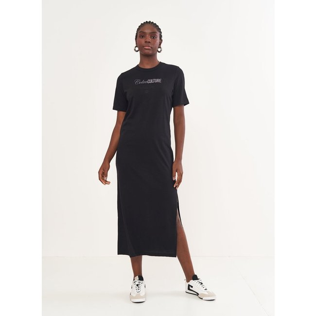Vestido T-shirt Midi Com Estampa Frontal Colcci Preto