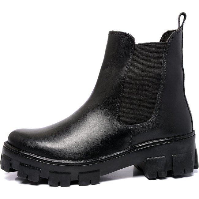 Bota Botina Coturno Feminino Ferrile em Couro Elastico Preta