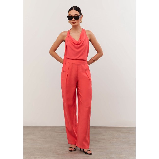 Calça Iódice Wide Cós Alto Com Pence Rosa